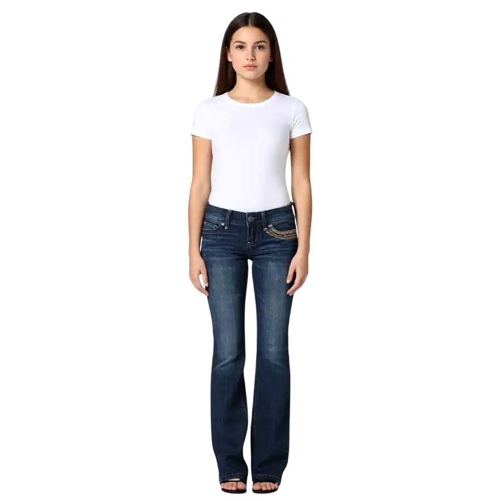 Guess Jeans Malibu Fit Super Low Rise Skinny Bootcut Embellishe Dark Wash 24 NWT